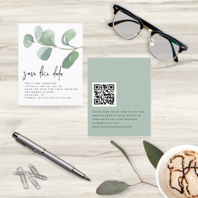 Budget Eucalyptus Script QR Code Save The Date (Creator Uploaded)