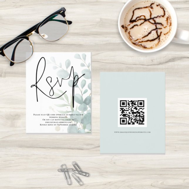 Budget Eucalyptus Script QR Code Wedding RSVP (Creator Uploaded)