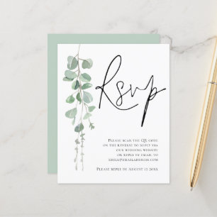 Budget Eucalyptus Script QR Code Wedding RSVP Encl