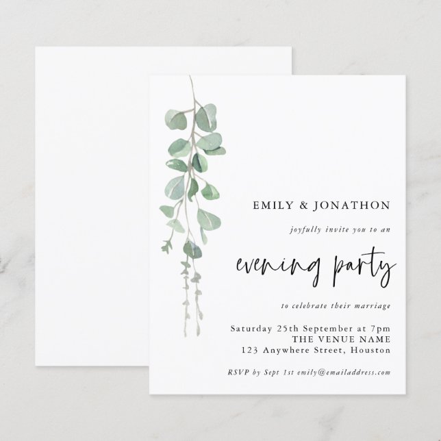 Budget Eucalyptus Script Wedding Evening Party (Front/Back)