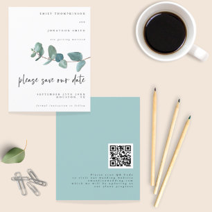 Budget Eucalyptus Script Wedding QR Code Save Date