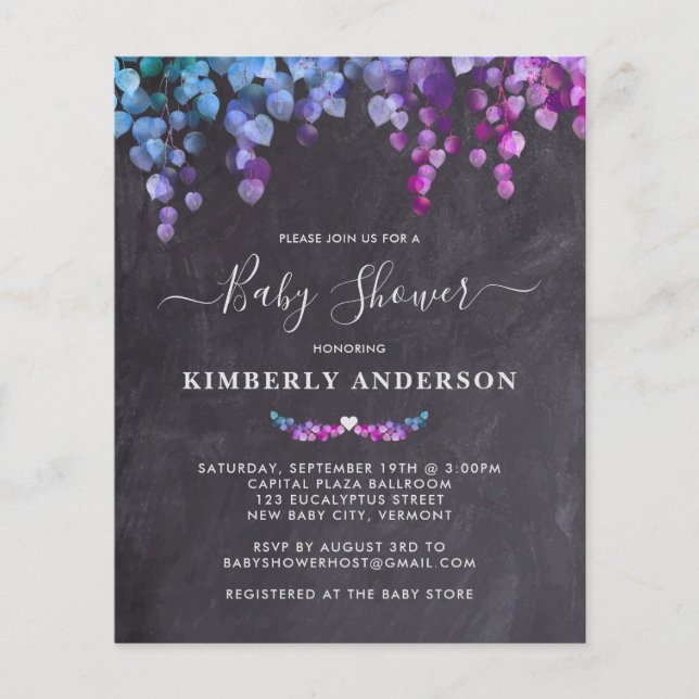 Budget Eucalyptus Slate Baby Shower Invite (Front)