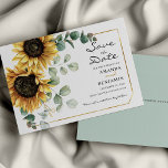 Budget Eucalyptus Sunflower Floral Save The Date Flyer<br><div class="desc">Create a modern Sunflower Floral save the date budget card with this cute template featuring beautiful rustic floral bouquet, geometric gold effect frame, with modern simple typography. TIP: Matching wedding suite cards like RSVP, wedding programs, banners, tapestry, gift tags, signs, and other wedding keepsakes and goodies are available in the...</div>