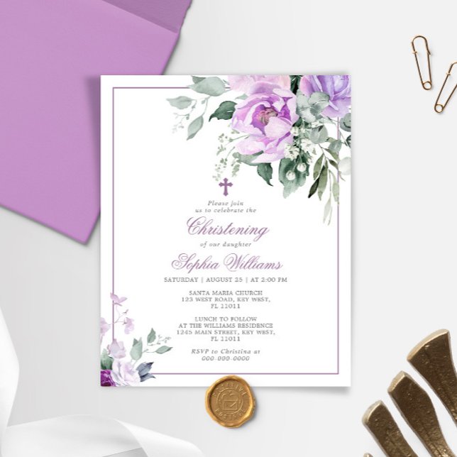 Budget Eucalyptus Violet Christening Invitation (Creator Uploaded)