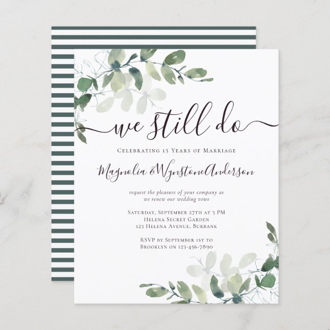 Budget Eucalyptus Vow Renewal Invitation (Front/Back)