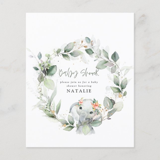 BUDGET eucalyptus watercolor foliage baby shower (Front)