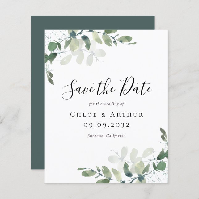 BUDGET Eucalyptus Watercolor Wedding Save The Date (Front/Back)
