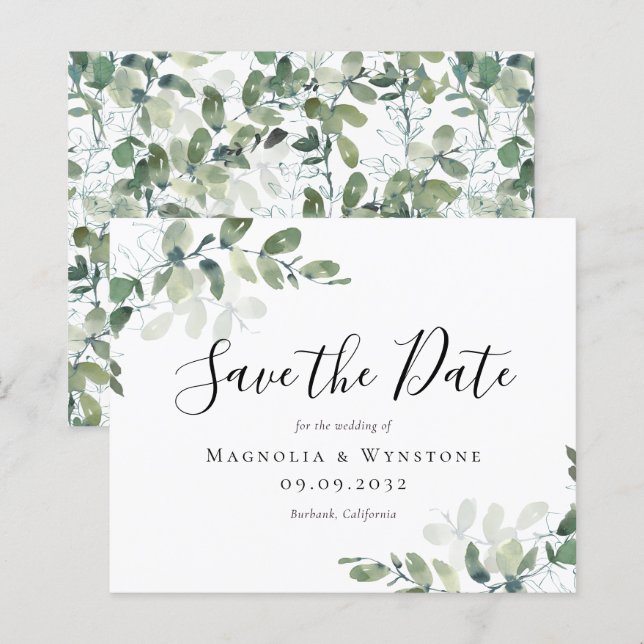 BUDGET Eucalyptus Watercolor Wedding Save The Date (Front/Back)