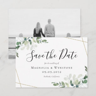BUDGET Eucalyptus Watercolor Wedding Save The Date Card