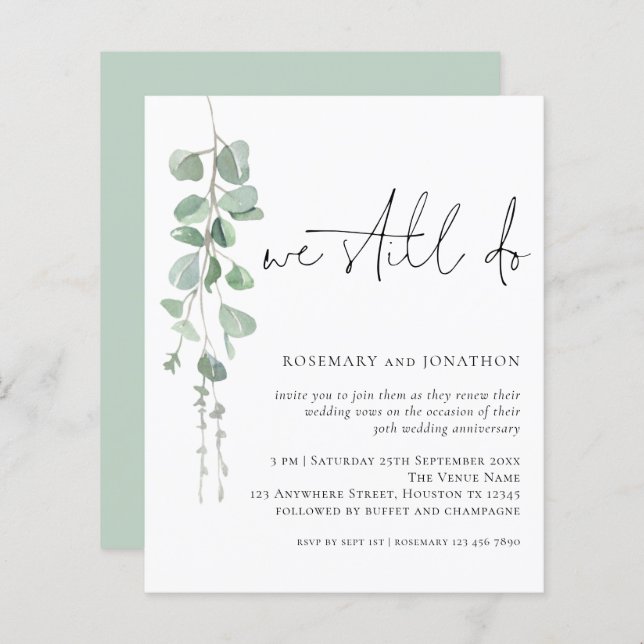 Budget Eucalyptus We Still Do Vow Renewal Invite (Front/Back)