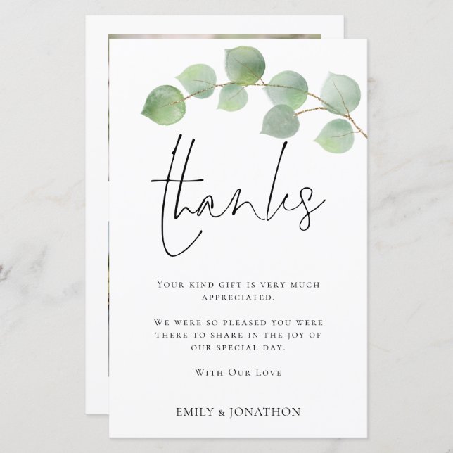 BUDGET Eucalyptus Wedding 3 Photo Quote Thanks (Front/Back)