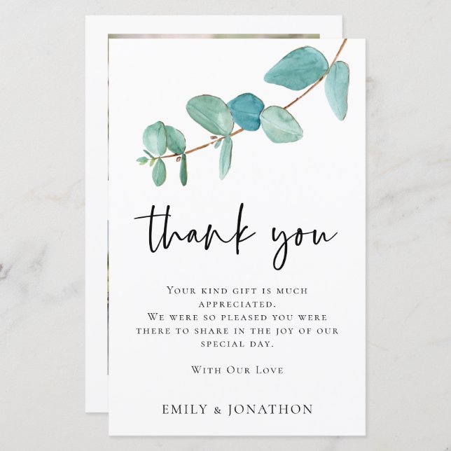 BUDGET Eucalyptus Wedding 3 Photo Quote Thanks (Front/Back)