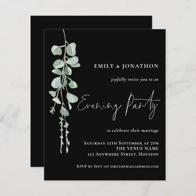 Budget Eucalyptus Wedding Evening Party Black (Front/Back)