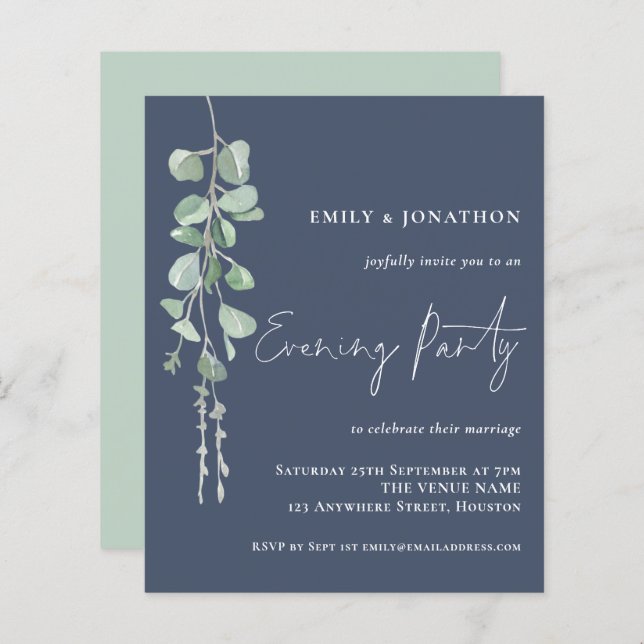 Budget Eucalyptus Wedding Evening Party Blue (Front/Back)