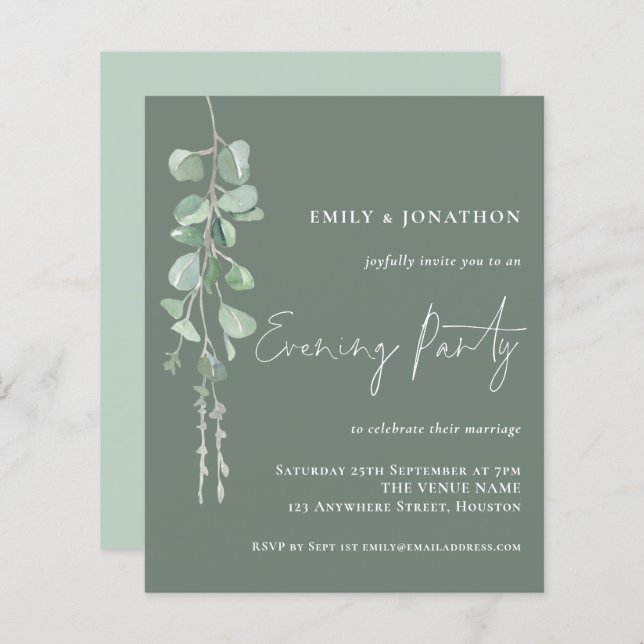 Budget Eucalyptus Wedding Evening Party Sage (Front/Back)