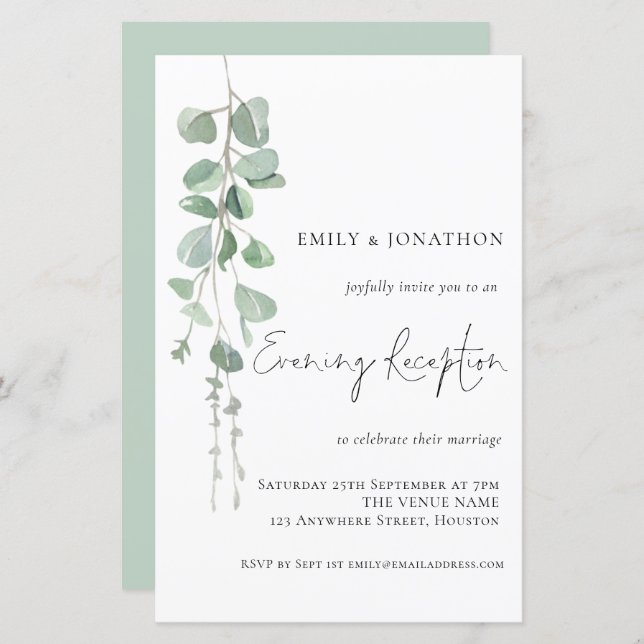 Budget Eucalyptus Wedding Evening Reception Invite (Front/Back)