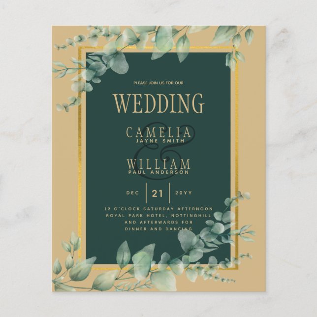 BUDGET Eucalyptus WEDDING GOLD QR CODE INVITE RSVP Flyer (Front)