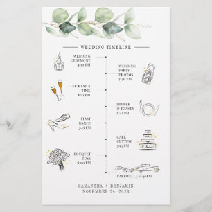 Budget Eucalyptus Wedding Itinerary Timeline Stationery
