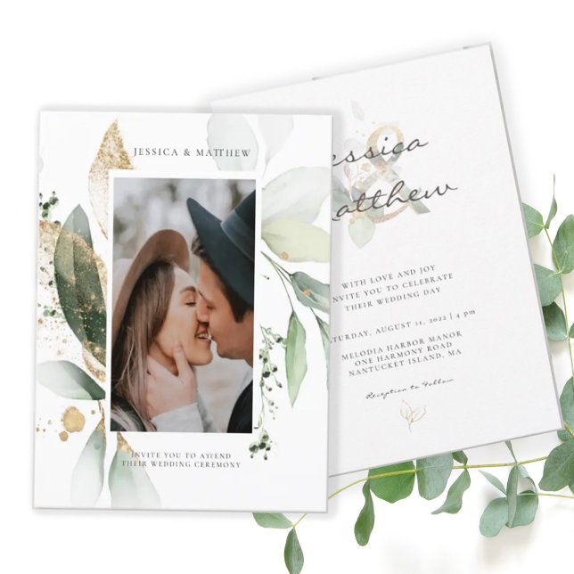 Budget Eucalyptus Wedding Photo Invitation (Creator Uploaded)