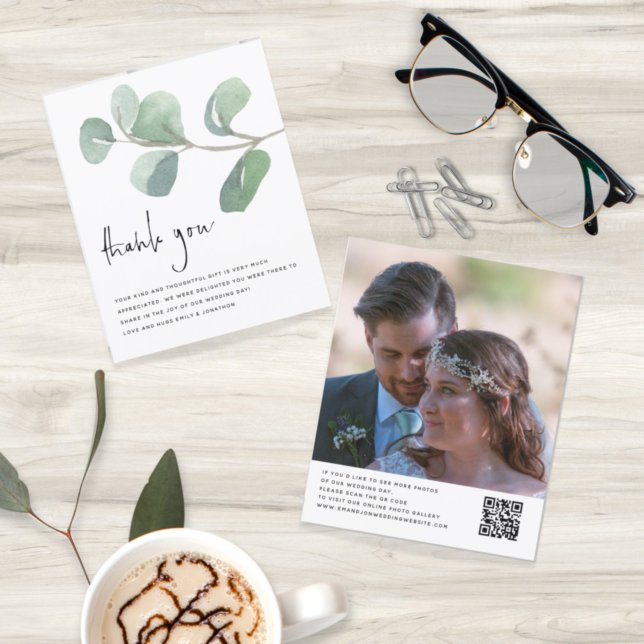 Budget Eucalyptus Wedding Photo QR Code Thank You (Creator Uploaded)