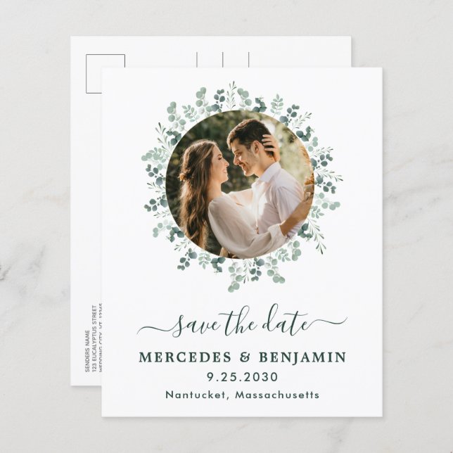 Budget Eucalyptus Wedding QR Code Save The Date (Front/Back)