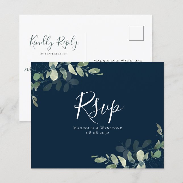 Budget Eucalyptus Wedding RSVP Postcard (Front/Back)