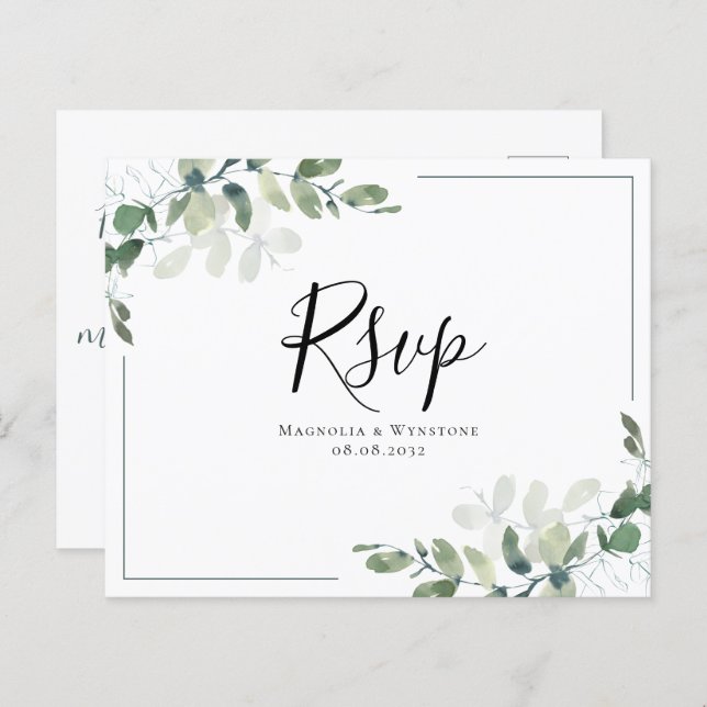 Budget Eucalyptus Wedding RSVP Postcard (Front/Back)