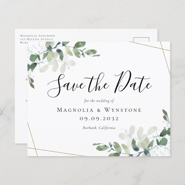 Budget Eucalyptus Wedding Save The Date Postcard (Front/Back)