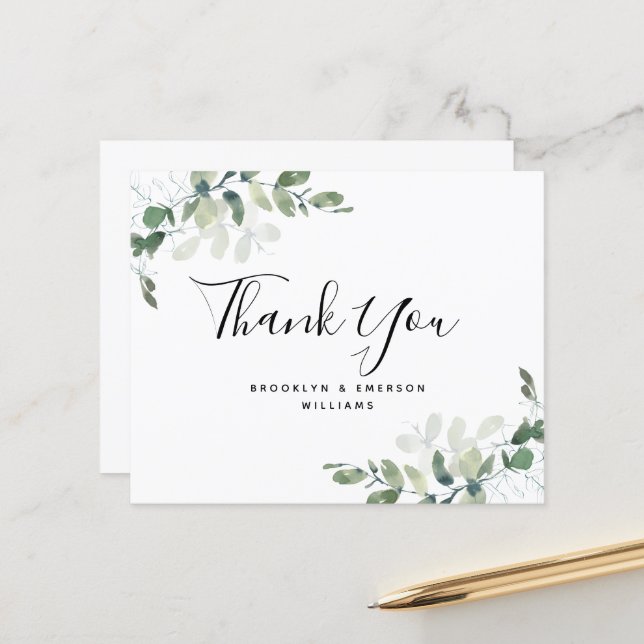 BUDGET Eucalyptus Wedding Thank You Card (Front/Back In Situ)