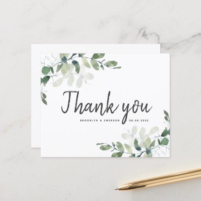BUDGET Eucalyptus Wedding Thank You Card (Front/Back In Situ)
