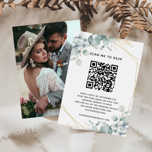 Budget Eucalyptus Wedding Website RSVP QR Code Enclosure Card (Creator Uploaded)