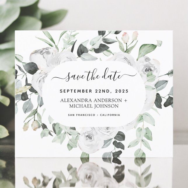 Budget Eucalyptus White Floral Save the Date (Creator Uploaded)