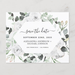 Budget Eucalyptus White Floral Save the Date Flyer