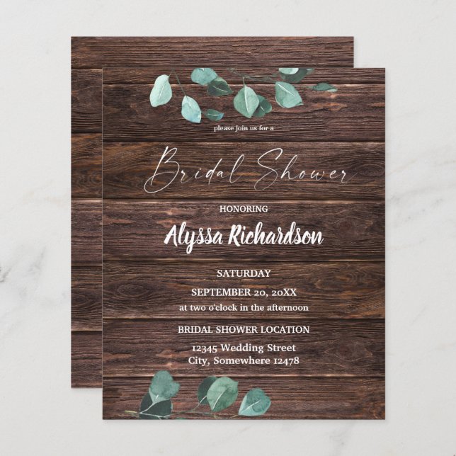 Budget Eucalyptus & Wood Greenery Bridal Shower (Front/Back)