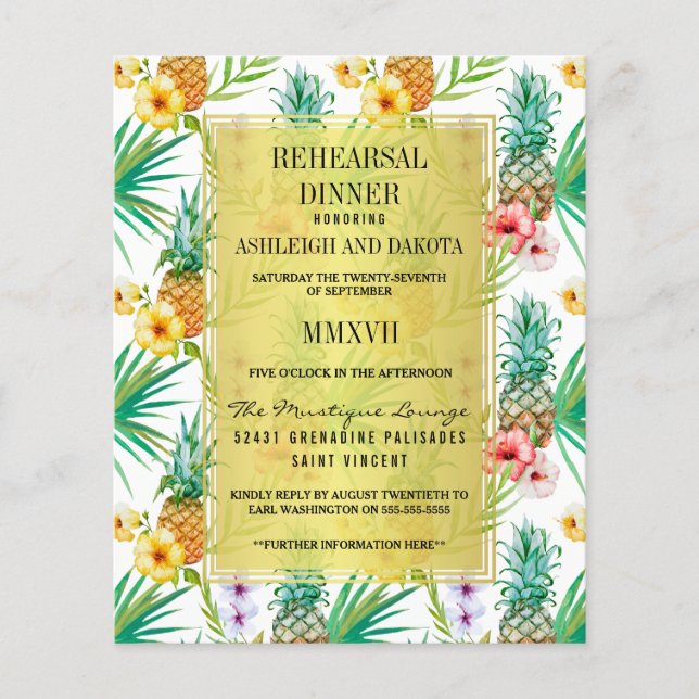 Budget Exotic Pineapple Hibiscus Rehearsal Dinner (Front)