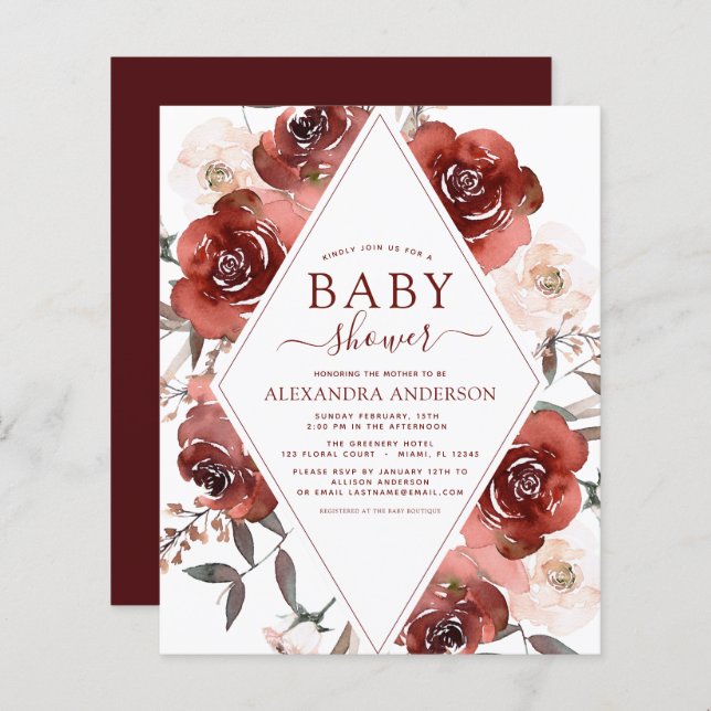 Budget Fall Baby Shower Burnt Orange Floral (Front/Back)