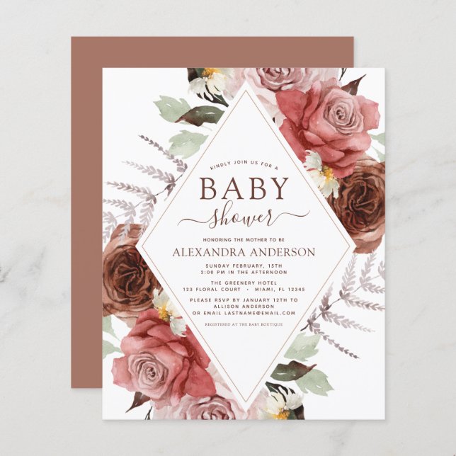 Budget Fall Baby Shower Terracotta Floral (Front/Back)