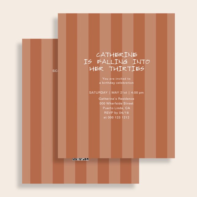 Budget Fall Birthday Party Stripe Orange QR Code Flyer (Creator Uploaded)
