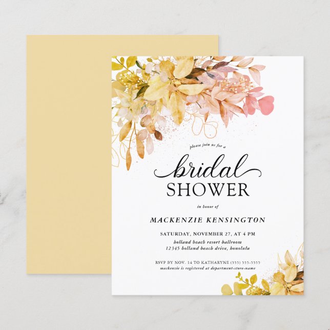BUDGET Fall Blush Yellow Floral Bridal Shower (Front/Back)