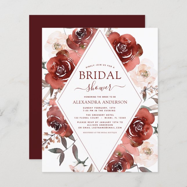 Budget Fall Bridal Shower Burnt Orange Floral (Front/Back)