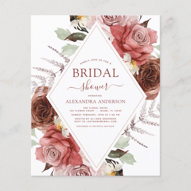 Budget Fall Bridal Shower Terracotta Floral Flyer (Front)