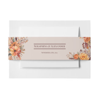 Budget Fall Floral QR Code Rsvp Wedding details Invitation Belly Band