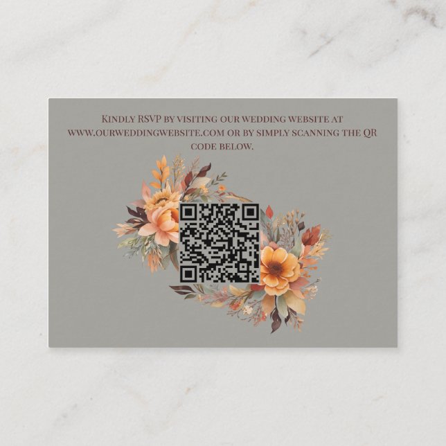 Budget Fall Floral QR Code Rsvp Wedding Enclosure Card (Back)