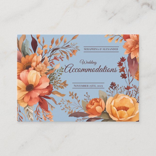 Budget Fall Floral Wedding Accommodations  Enclosure Card (Front)