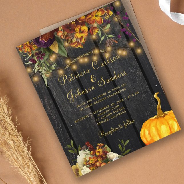 BUDGET fall floral wedding barn wood invitation (Creator Uploaded)