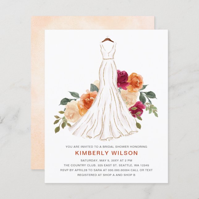 Budget Fall Floral Wedding Dress Bridal Shower (Front/Back)