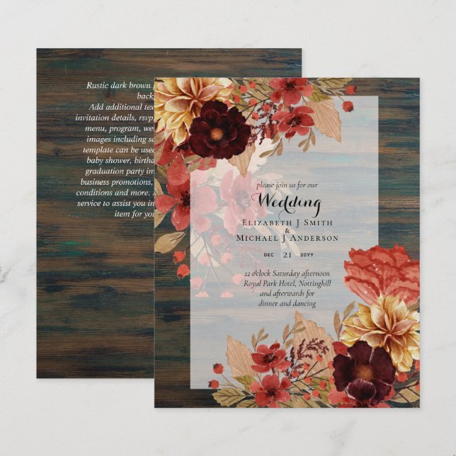 BUDGET FALL Floral Wedding Invitations - Dusky (Front/Back)