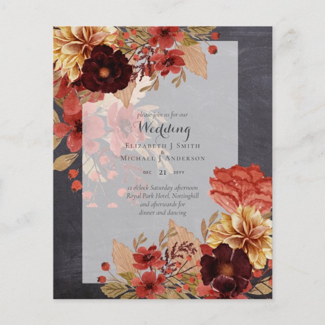 BUDGET FALL Floral Wedding Invitations - Dusky (Front)