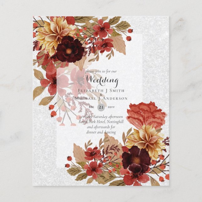 BUDGET FALL Floral Wedding Invitations - Dusky Flyer (Front)