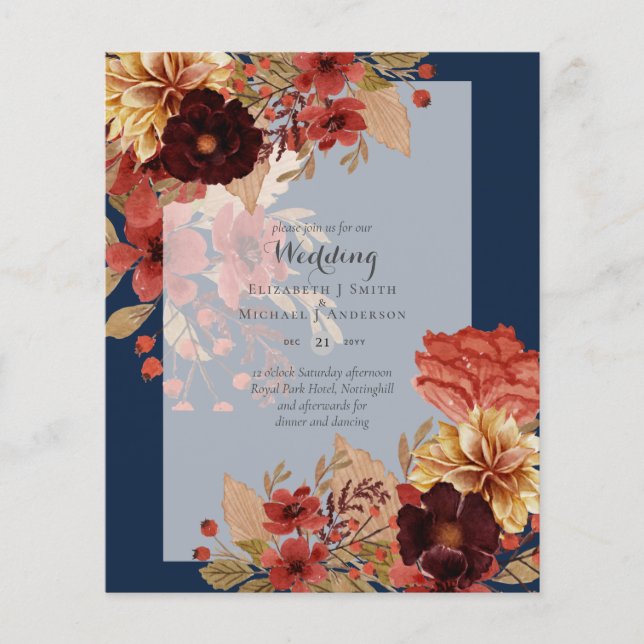 BUDGET FALL Floral Wedding Invitations - Dusky Flyer (Front)